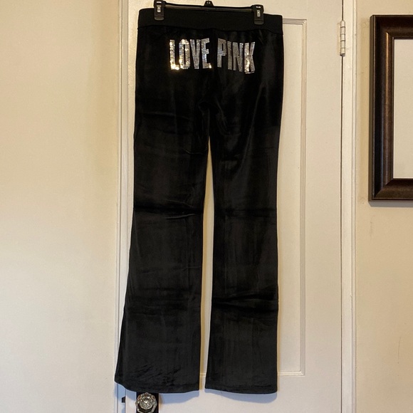 PINK Victoria's Secret Pants - Victoria’s Secret Pink vintage Y2K black velour sweats with sequins on back S